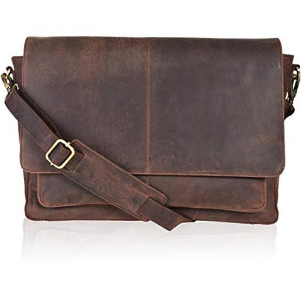 Full Grain Leather Laptop Messenger Satchel Work Crossbody Shoulder Bag